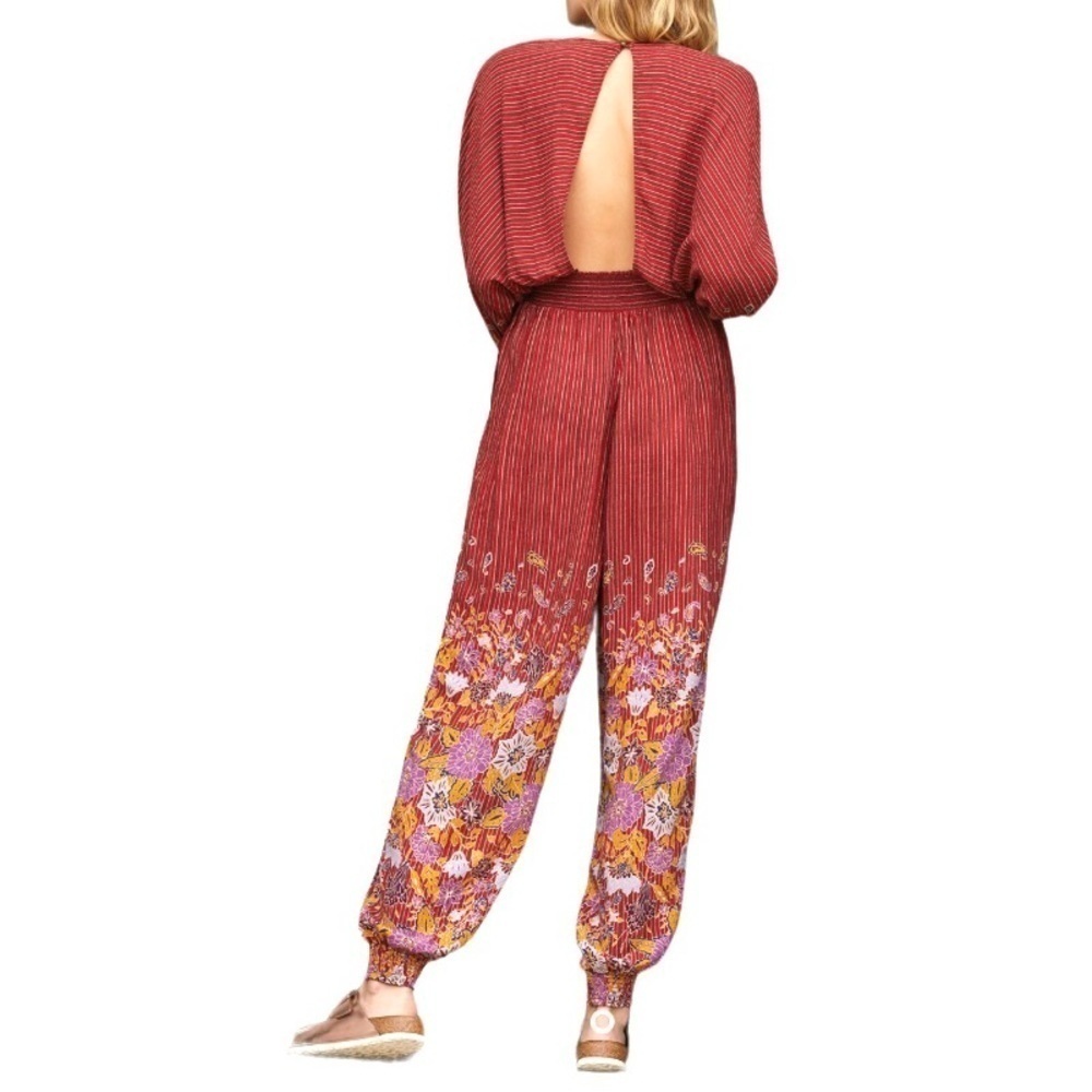 Anthropologie Breezy Open Back Romper Jumpsuit Red Floral Size M - Picture 3 of 13